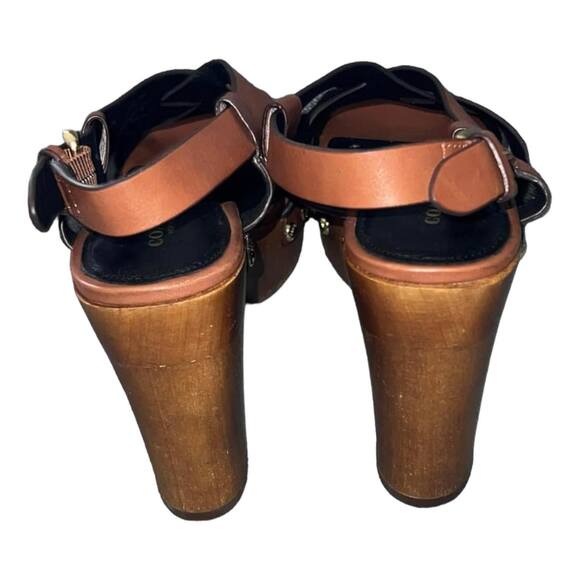 Coach Adessa Brown Leather Platform Heels Sandals Size 9 Slingback Studded - Picture 6 of 9